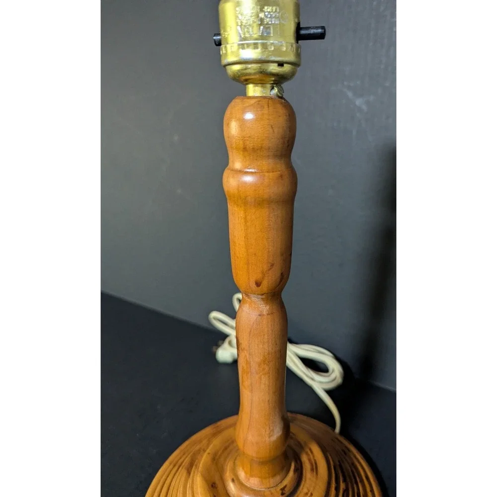 Vtg Hand Turned Wooden Table Lamp Stacked Concentric Base Baluster Upright 13.5